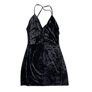 Zara Black Crushed Velvet Mini Dress Twist Front Low Back Strappy S